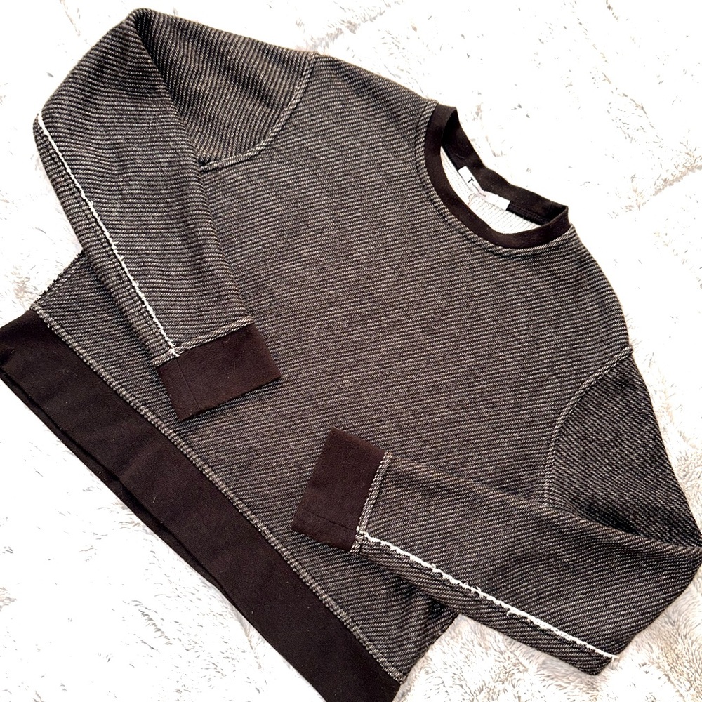 T by Alexander Wang Black and White Semi-Cropped Crewneck Sweatshirt